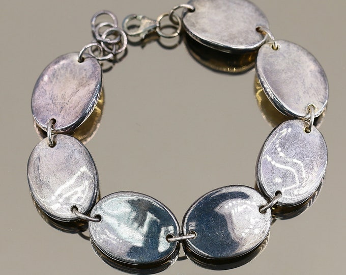 Vintage Oval Plain Links Design Chain Bracelet 925 Sterling BR 3164