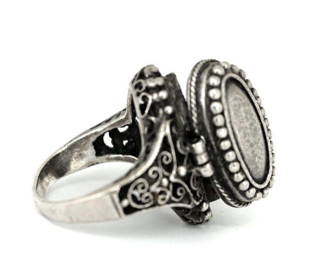 Victorian Gothic Secret Compartment Ring Silver Ring Size 6.75 RG 483