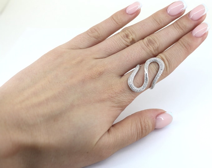 Vintage Big Cocktail Knuckle Crystals CZ Design Band Statement Ring 925 Sterling Silver RG 4507
