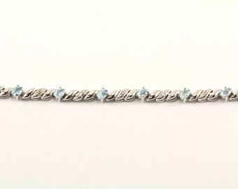 Vintage Shiny Oval Blue Crystals CZ Tennis Bracelet 925 Vintage Shiny Oval Blue Crystals CZ Tennis Bracelet 925