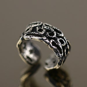 Vintage Size 6.25 Beautiful Cut Open Coral Shape Abstract Tribal Bali Design Band Ring 925 Sterling Silver RG 1581