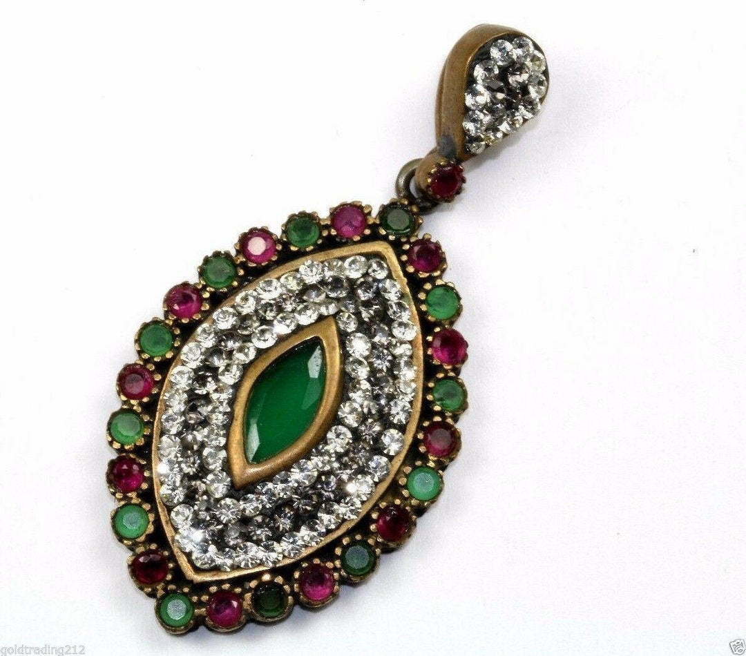 Vintage Marquise Shape Ruby Emerald Cz Stones Pendant 925 Sterling Pd ...