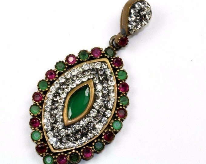 Vintage Marquise Shape Ruby Emerald Cz Stones Pendant 925 Sterling Pd 790(273772193304)