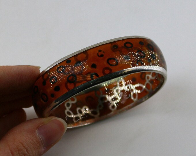 Vintage Safari design Angelique De Paris Style Oval Bangle Bracelet 925 Sterling Silver BR 2391F