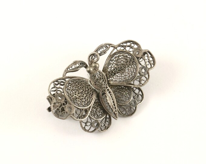 Vintage Silver Butterfly Shape Scroll Design Pin/Brooch 925 Sterling BB 1590