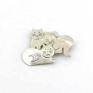 Vintage Three Cats Kitty Kittens Katachtige dierenontwerpbroche sterlingzilver 925 BB 2341S