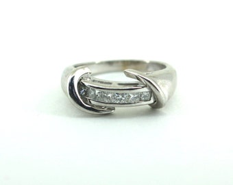 Size 6.5 14k Gold Princess Cut Natural Diamonds Beautiful Band Design Ring GRG 2