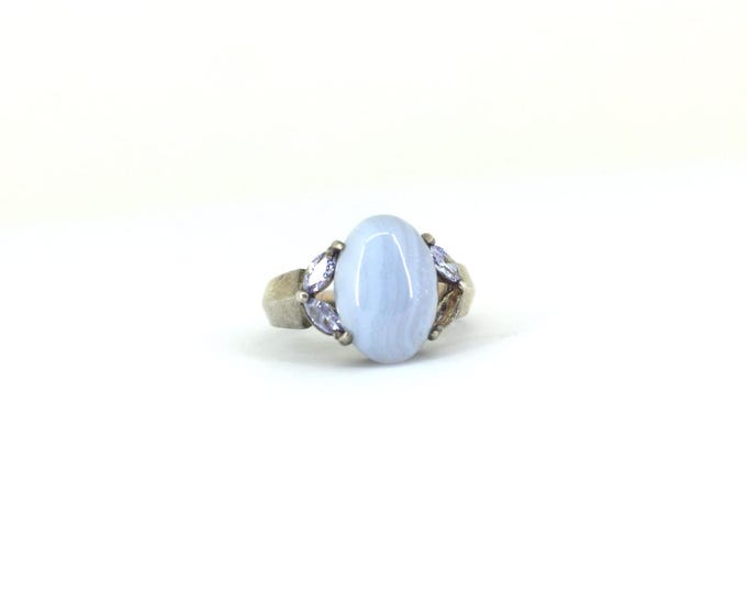 Vintage Size 6.75 Avon Lavender Gemstone & Crystals Statement Ring 925 Sterling Silver  RG 4025