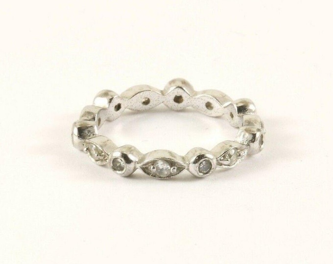 Vintage Silver Crystals Circle Band Design Ring 925 Sterling RG 3752