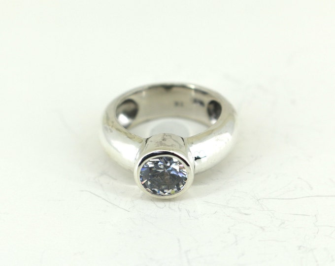 Size 6.75 Round White CZ Statement Ring 925 Sterling Silver RG 4085