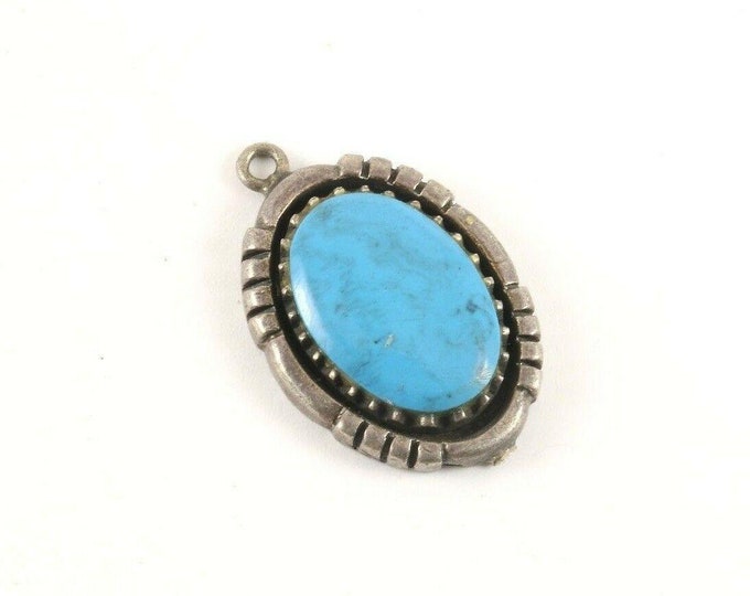 Vintage Navajo Jewelry Kingman Turquoise Sterling Silver Pendant  Pd 1905