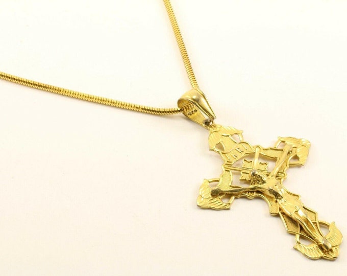 Vintage Large Religious Cross Design Necklace 925 Sterling Nc 261(273796571232)