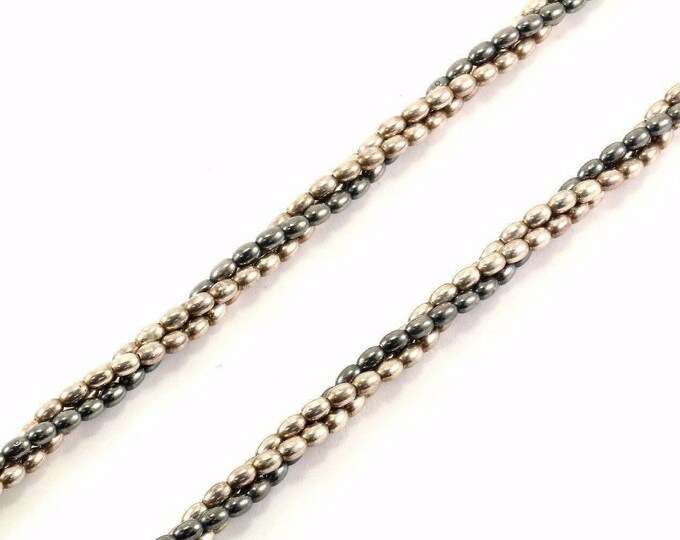 Vintage 24 Inch Two Tone Beaded Design Necklace Sterling 925 Silver Nc 1100