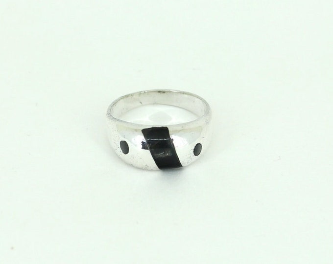Vintage Stripped Black Onyx Signet Design Ring 925 Sterling Size 7.25 RG 4165