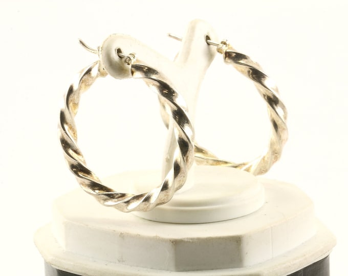 Vintage Round Twisted Design Hoop Earrings 925 Sterling Silver ER 973