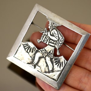Spilla vintage antica dal design peruviano in argento sterling 925 BB 1958