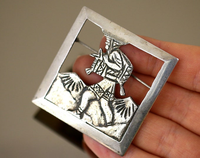Vintage Antique Peru Peruvian Design Brooch Pin Sterling Silver 925 BB 1958