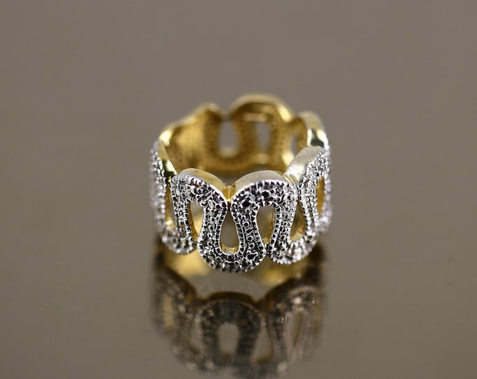 Vintage Size 6.25 Zigzag Gold Plated Two Tone Braid Design Ring 925 Sterling Silver RG 2662