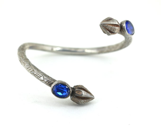 Vintage West Indian Blue CZ Cone Pointed Heavy Cuff Bracelet  925 Sterling Silver Br 719
