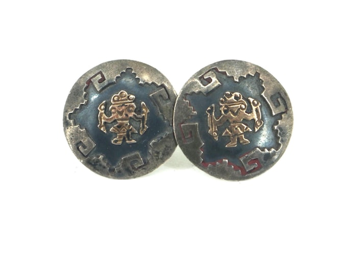 Vintage Native American 18K Gold Inlaid Cufflinks 925 Sterling 925 Silver OT 093