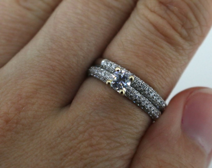 Size 6.5 18k Gold Natural Diamonds Stacked Engagement and Wedding Band Ring GRG 93