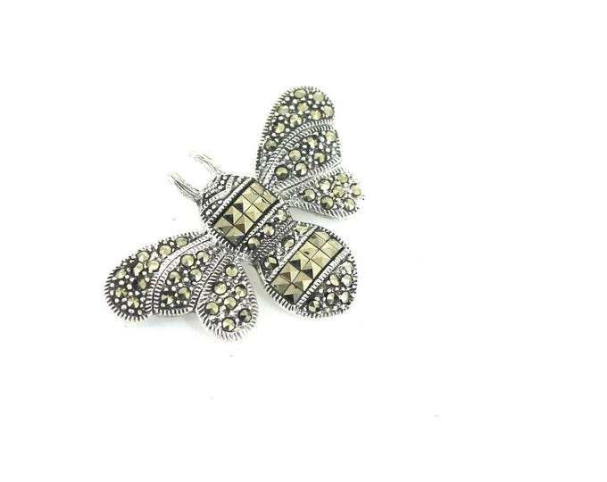 Vintage Luminous Bee Marcasite Pin/Brooch 925 Sterling Silver BB 1692