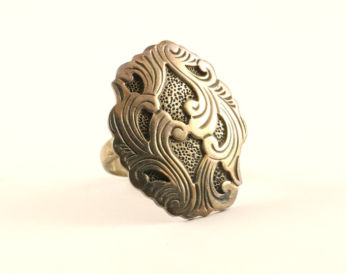 Vintage Size 7.25  Large Scroll Design Ring 925 Sterling RG 3511