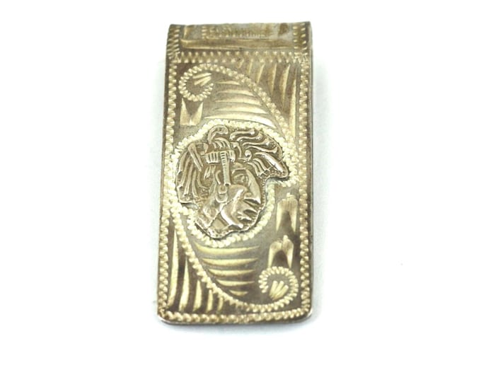 Vintage Mexico Etched Money Clip Holder 925 Sterling Silver OT 083