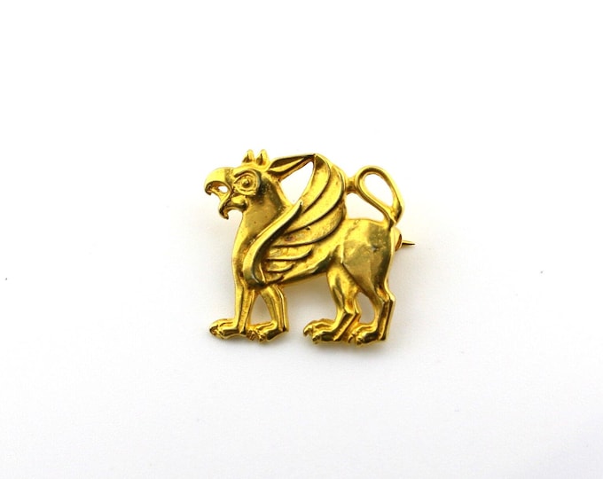 Vintage Gargoyle MMA Vermeil Metropolitan Museum Gold Plated Small Design Brooch Pin Sterling Silver 925 BB 1479N