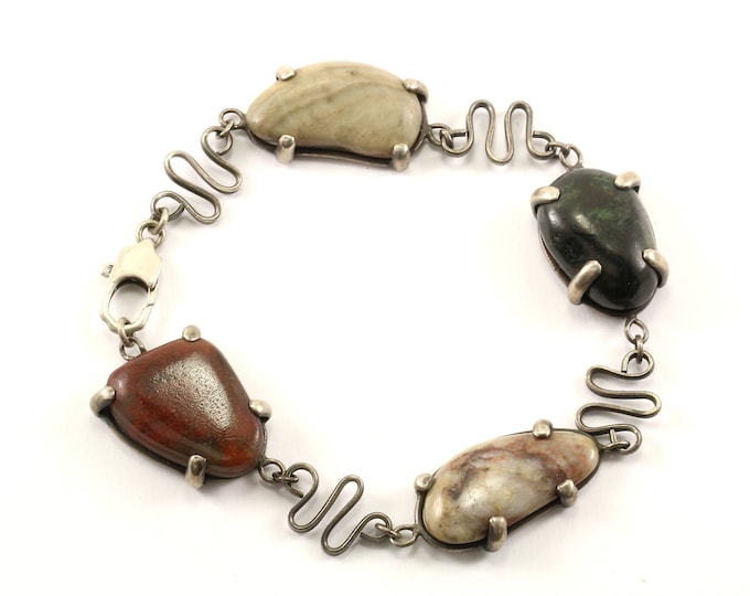 Vintage Multi Color Jasper Stone Bracelet Sterling Silver BR 2983