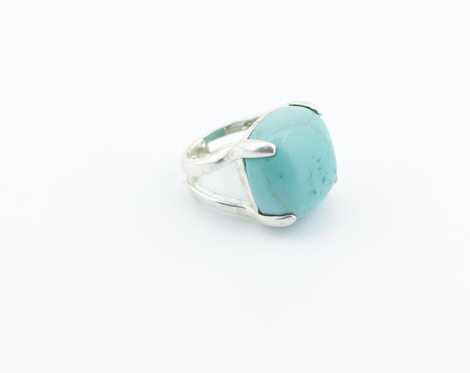 Vintage Size 5.75 Massive Square Blue Turquoise Design Signet Ring Sterling 925 Silver RG 107Q