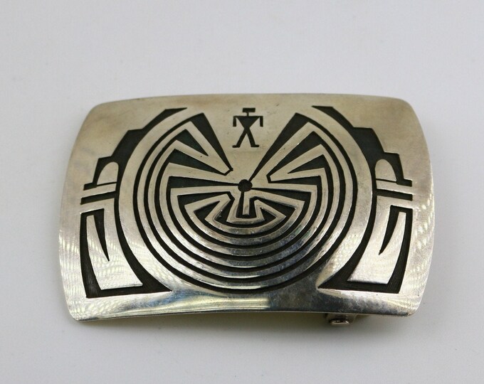 Vintage Beautiful Large Dennis Ramone San Felipe Navajo Ethnic Tribal Design Belt Buckle 925 Sterling OT 360