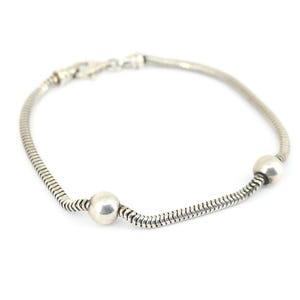 Vintage Beaded Plain Charm Ankle Bracelet Sterling Silver Br 583(123759780671)