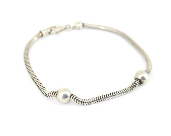 Vintage Beaded Plain Charm Ankle Bracelet Sterling Silver Br 583(123759780671)