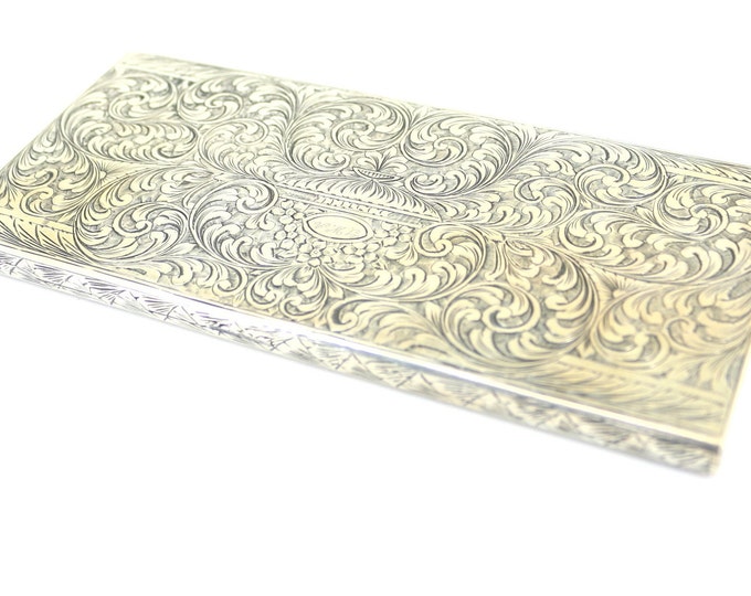 Vintage Beautiful Floral Cigarette Case Box 925 Sterling FW 34