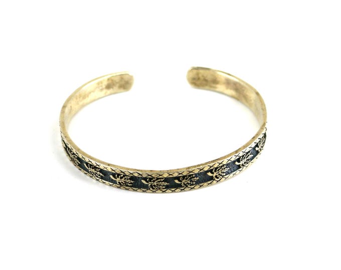 Vintage Palm Tree Leaf Leaves Narrow Design Cuff Bracelet 925 Sterling Silver BR 297