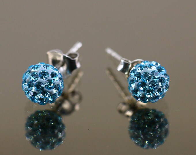 Tender Dainty Beautiful Blue Shiny Crystals Beads Design Stud Earrings Sterling 925 ER 1044A