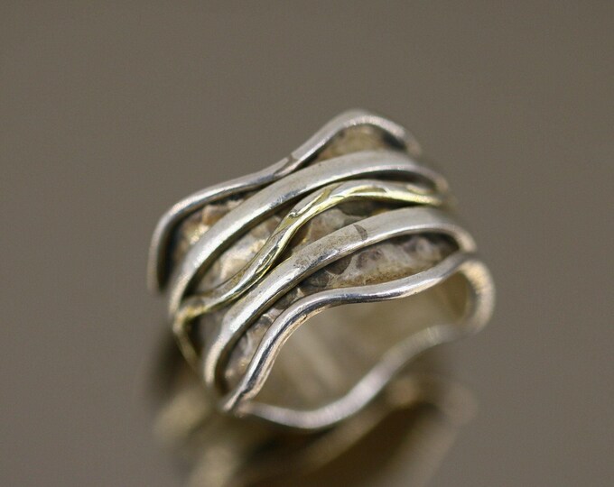 Vintage Size 11 Large Curved Hammered Finish Design Statement Band Ring 925 Sterling Silver Size 11 Rg 1223