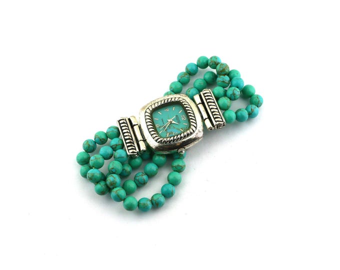 Vintage Eclissi Natural Blue Turquoise Beads Three Strings Japan Quartz Movement Water Resistant Watch 925 Sterling Silver OT 197R