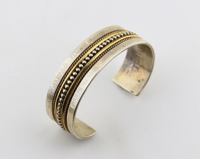 Vintage 12K Yellow Gold Filled TAHE Native Navajo Design Cuff Bracelet 925 Sterling Silver BR 2469J