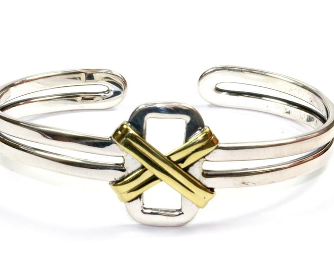 Vintage XO Sign Two Bar Cuff Bracelet 925 Sterling & Copper Br 218
