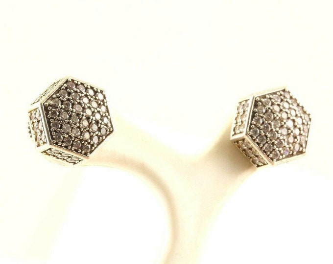 Vintage Hexagon Crystal Stud Earrings 925 Sterling Silver Er 597(123759755529)
