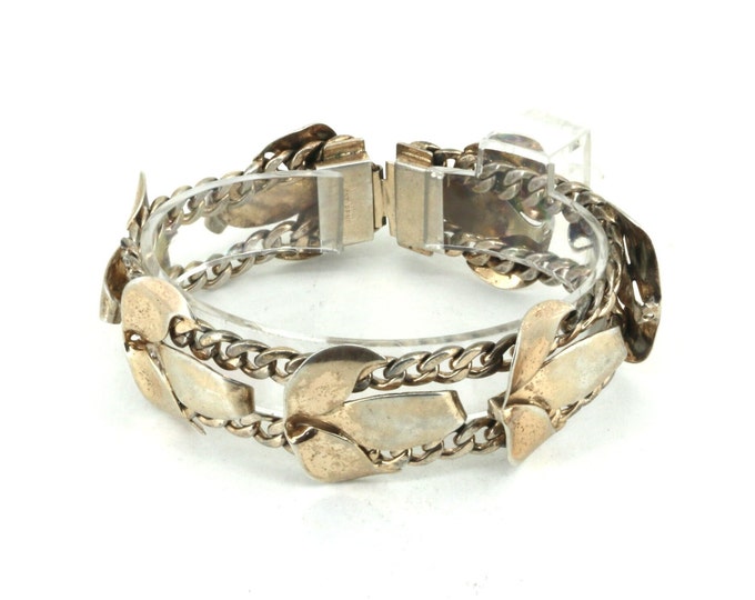Vintage Floral Chain Bracelet Narier Pat Pend 925 Sterling Silver BR 728