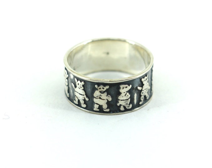 Vintage Size 11.5, 12.5 Bear Band Ring 925 Sterling Silver RG 1238