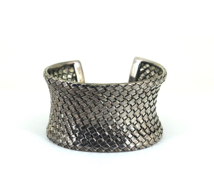 Vintage Indonesian BA Wide Woven Cuff Bracelet 925 Sterling Silver BR 233