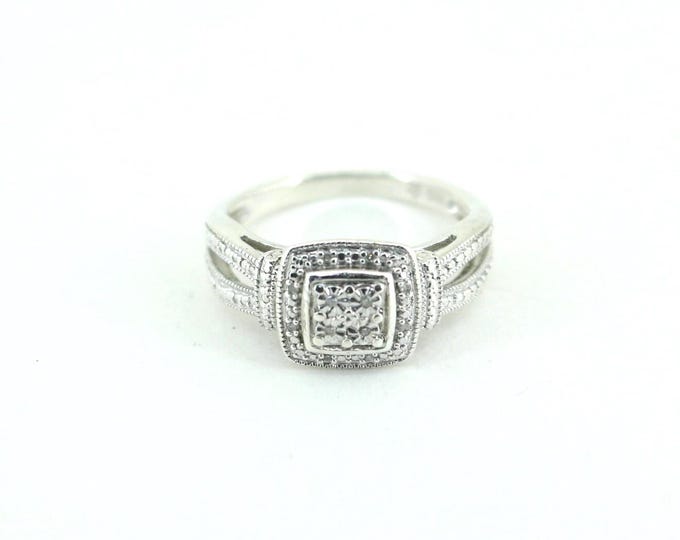 Vintage Size 6.5 Natural Diamonds Statement  Ring 925 Sterling Silver  RG 1471