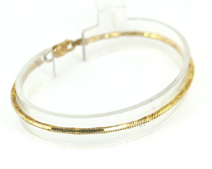 Vintage Italy Thin Flat Herringbone Gold Plated Snake  Bracelet 925 Sterling BR 3584