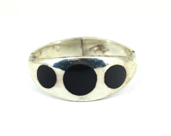 Vintage Mexico Onyx Inlay Bangle Bracelet Sterling Silver BR 232