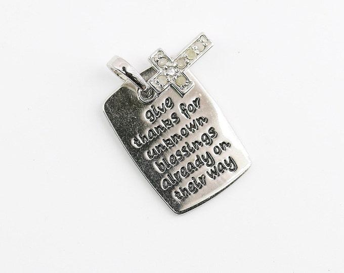 Vintage Natural Diamonds Cross Inspirational Quote Design Pendant 925 Sterling  PD 2235