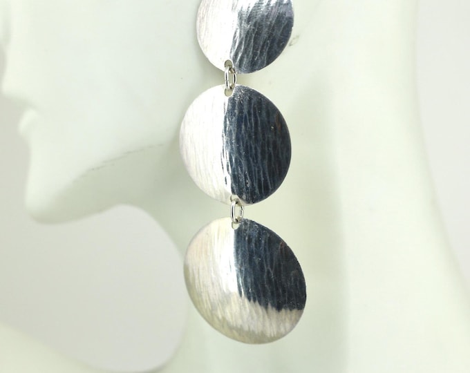 Vintage Long Cascade Of Discs Dangle Earrings Sterling Silver ER 1697